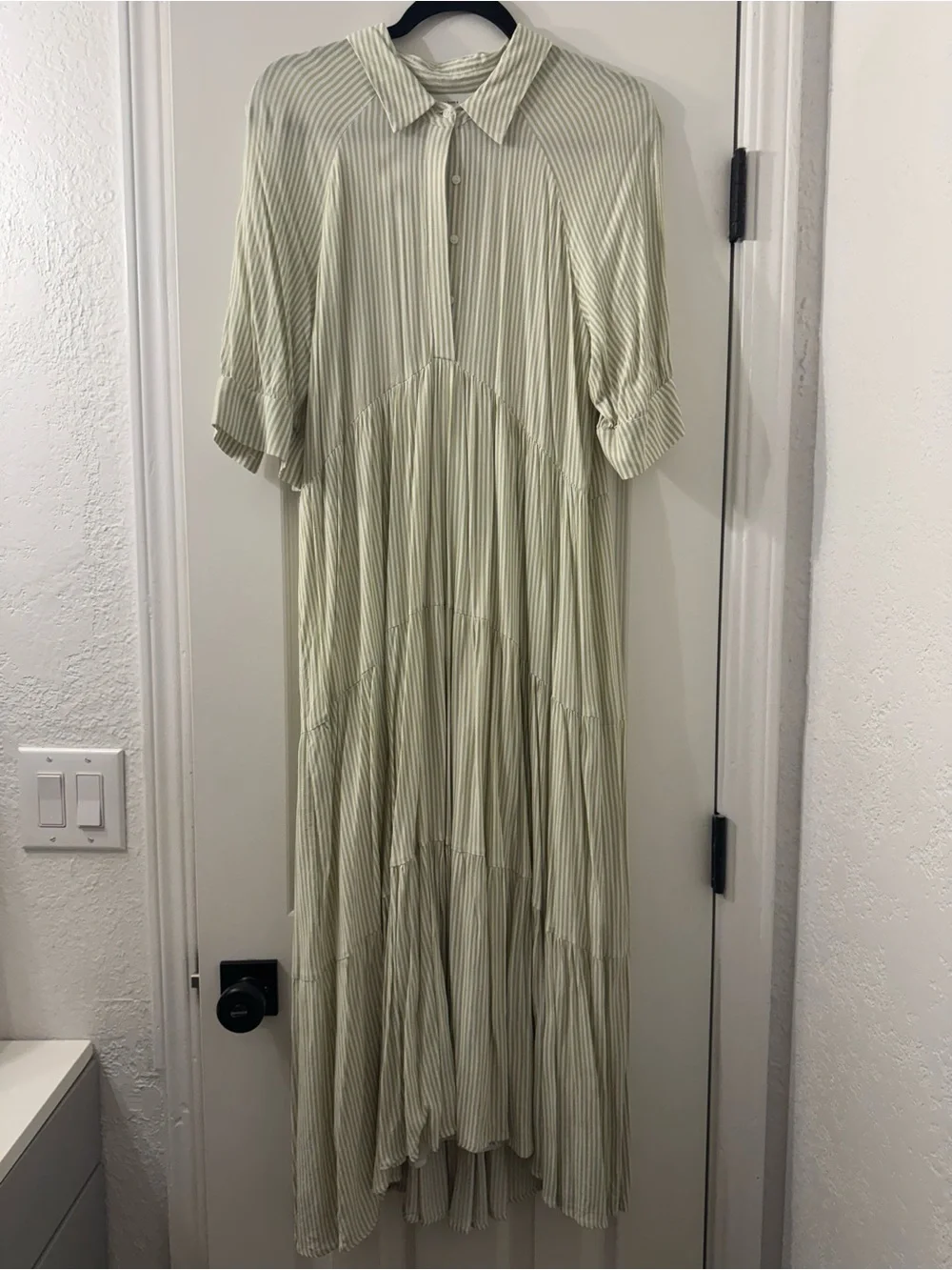 Striped Light Green Collared Maxi Dress